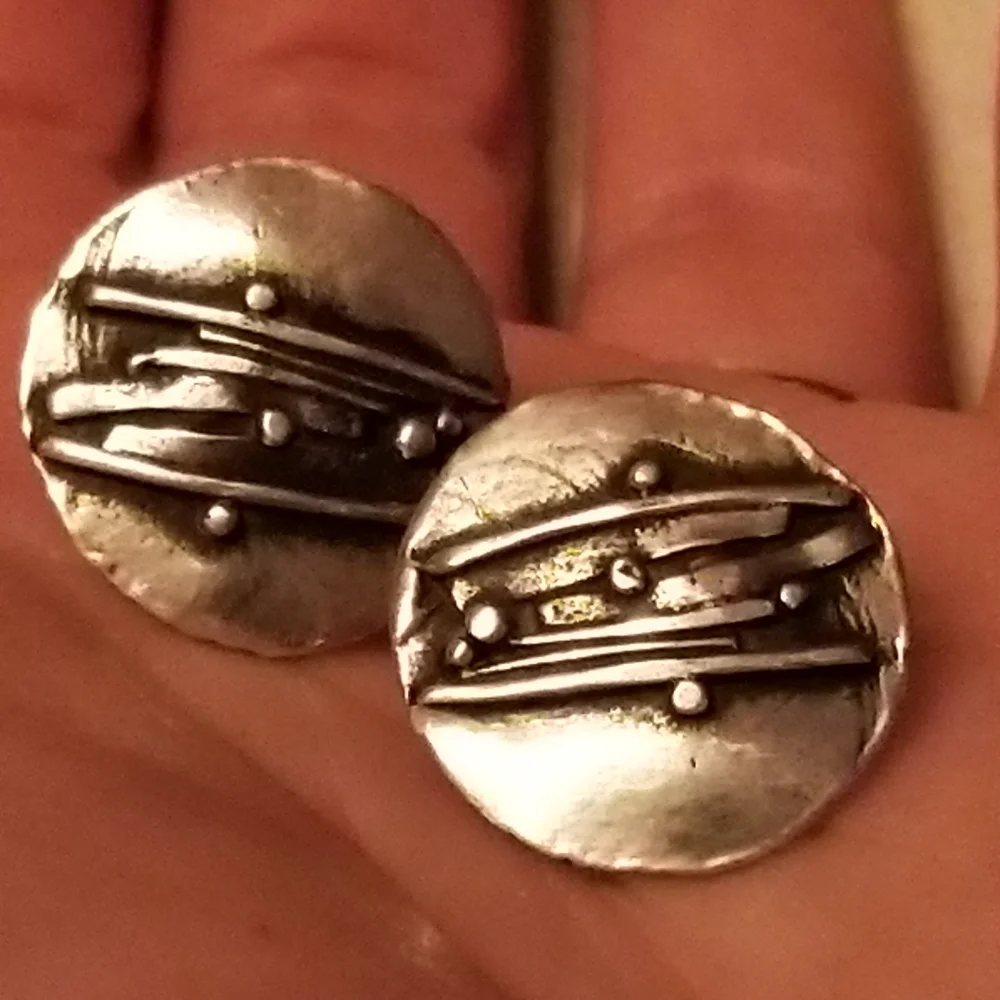 Vintage Sterling Silver cufflinks modernist design brutalist 925 domed circle